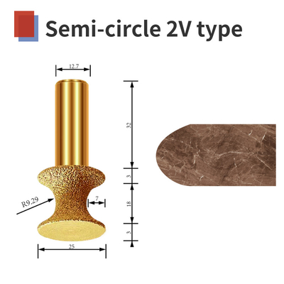 Semi-circle 3V type diamond vacuum brazed tool engraving stone marble granite