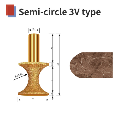 Semi-circle 3V type diamond vacuum brazed tool engraving stone marble granite
