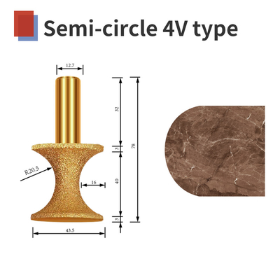 Semi-circle 3V type diamond vacuum brazed tool engraving stone marble granite